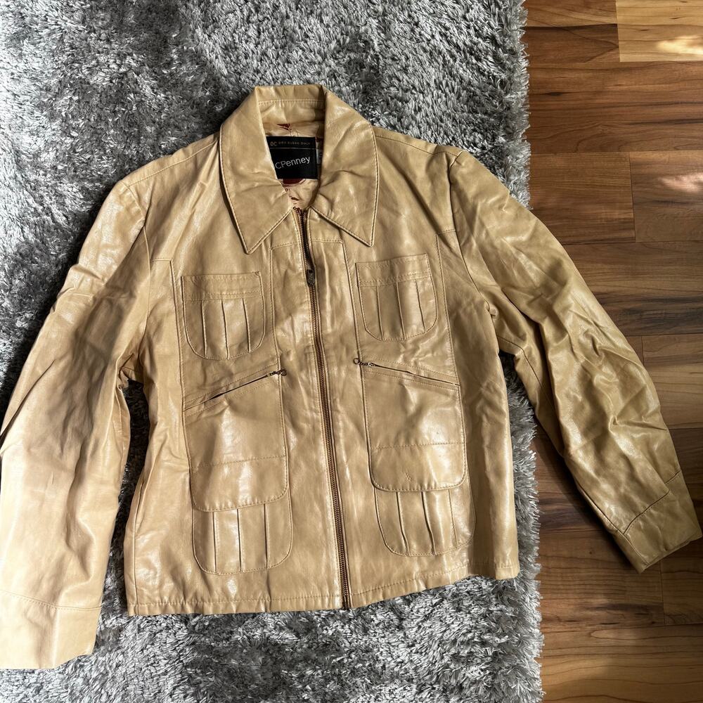 VINTAGE | 1960s MOD Tan Faux Leather Cropped Jacket Size 40